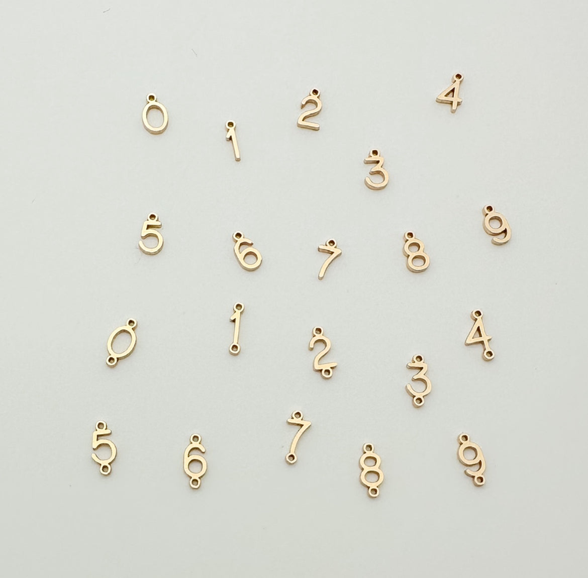 number charms, number connectors, essbe jewelry supply, gold filled, sterling silver