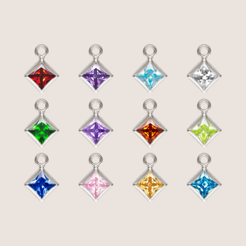 3mm Square CZ Birthstone Charms - 1 set 12 (each month Jan-Dec)