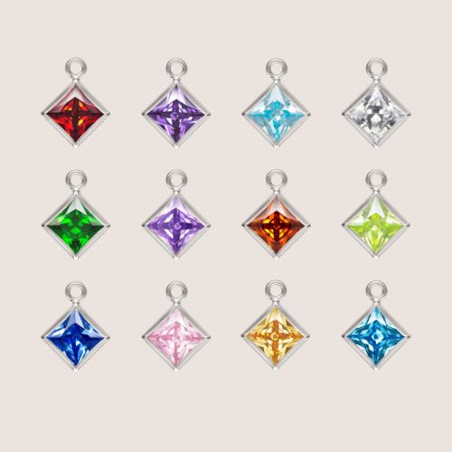 4mm Square CZ Birthstone Charms - 1 set 12 (each month Jan-Dec)