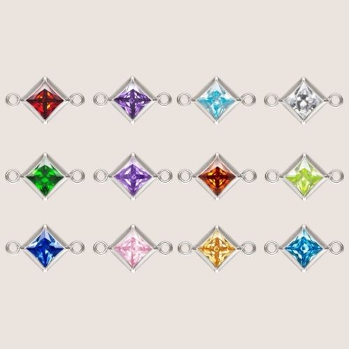 4mm square bezel birthstone connectors / sterling silver birthstone connectors