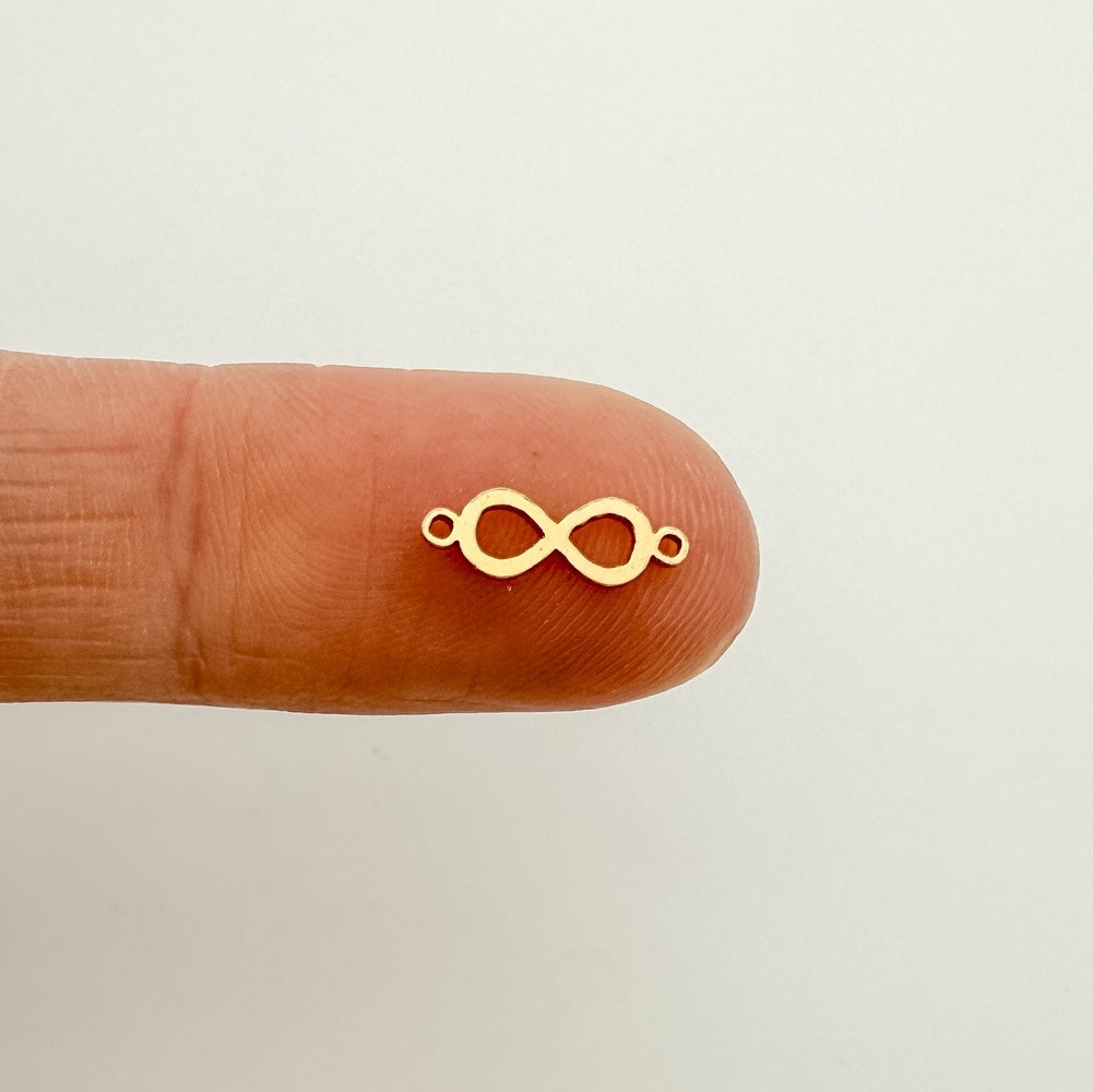 infinity sign connector, gold-filled connector, sterling silver connector, permanent jewelry, charm bar, wholesale charms, essbe jewelry supply, 