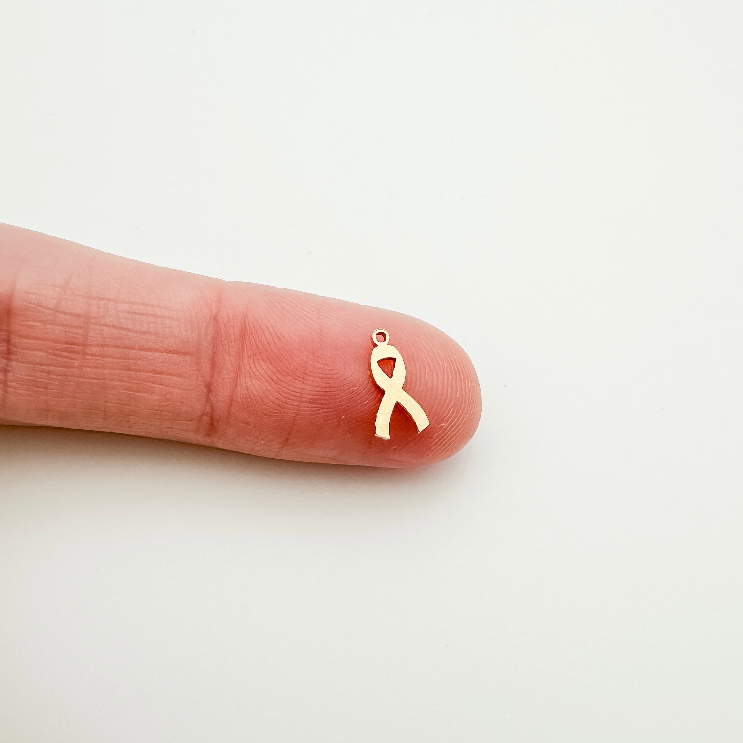 cancer awareness ribbon charm, cancer ribbon charm, cancer ribbon connector, gold filled cancer ribbon connector, permanent jewelry charms, gold filled charms