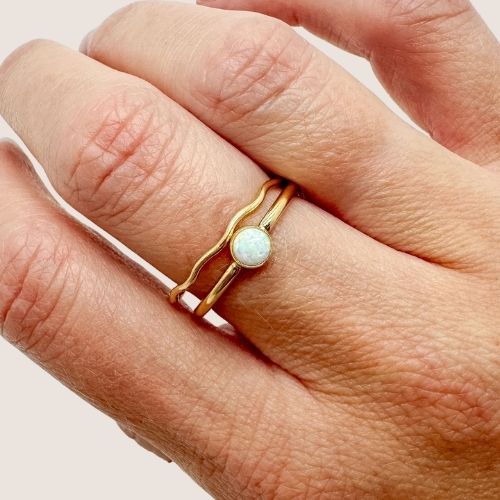gold filled ring, white opal ring, opal ring, opal stacking ring, waterproof stacking ring, wholesale rings, wholesale gold-filled rings, wholesale rings