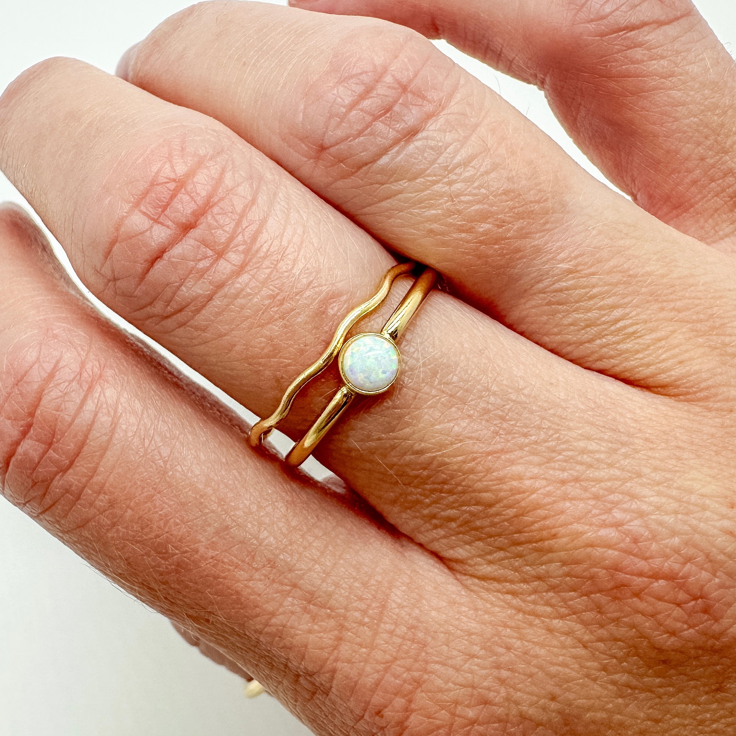 gold filled ring, white opal ring, opal ring, opal stacking ring, waterproof stacking ring, wholesale rings, wholesale gold-filled rings, wholesale rings